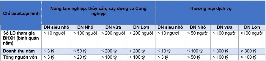 Phân loại quy mô doanh nghiệp