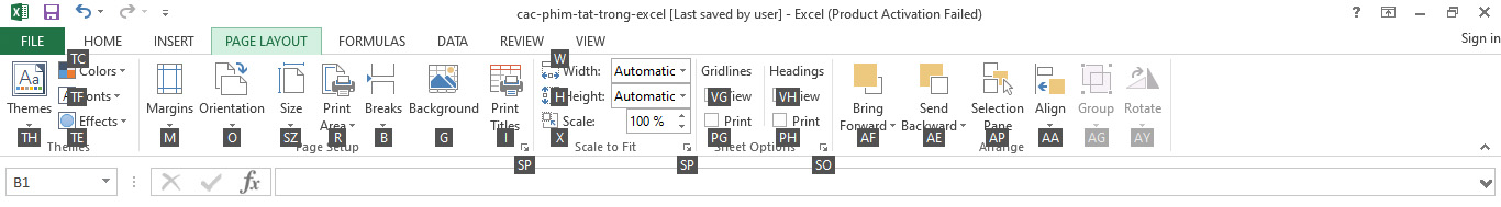 Các phím tắt trong Excel