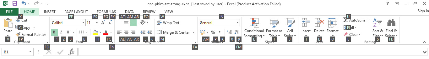 Phím tắt Excel với ALT