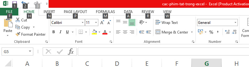 Phím tắt trong Excel