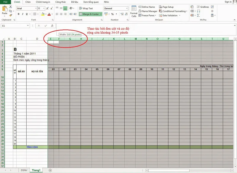 Cách lập bảng chấm công Excel